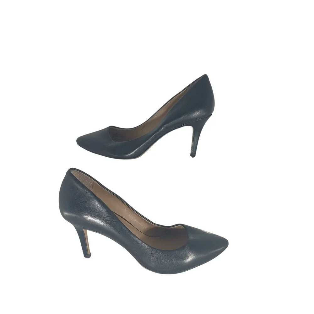 INC Zitah Pumps 7.5M Navy Blue Leather Pointed Toe Stiletto Professional Office